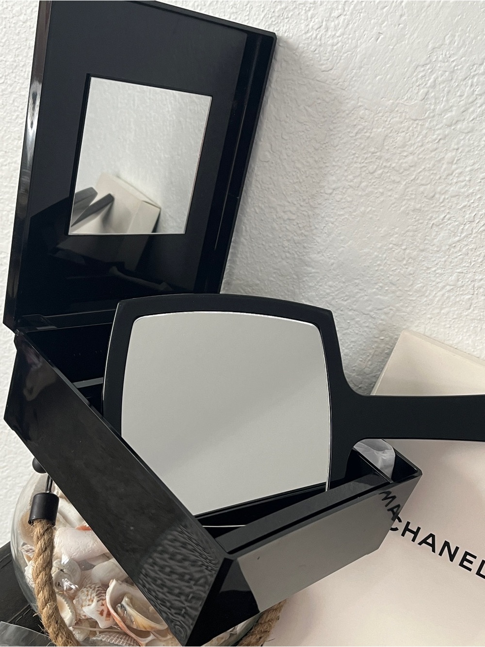CHANEL Glossy Black Hand Mirror AND Jewelry Box with Silver CC Logo - Picture 3 of 5